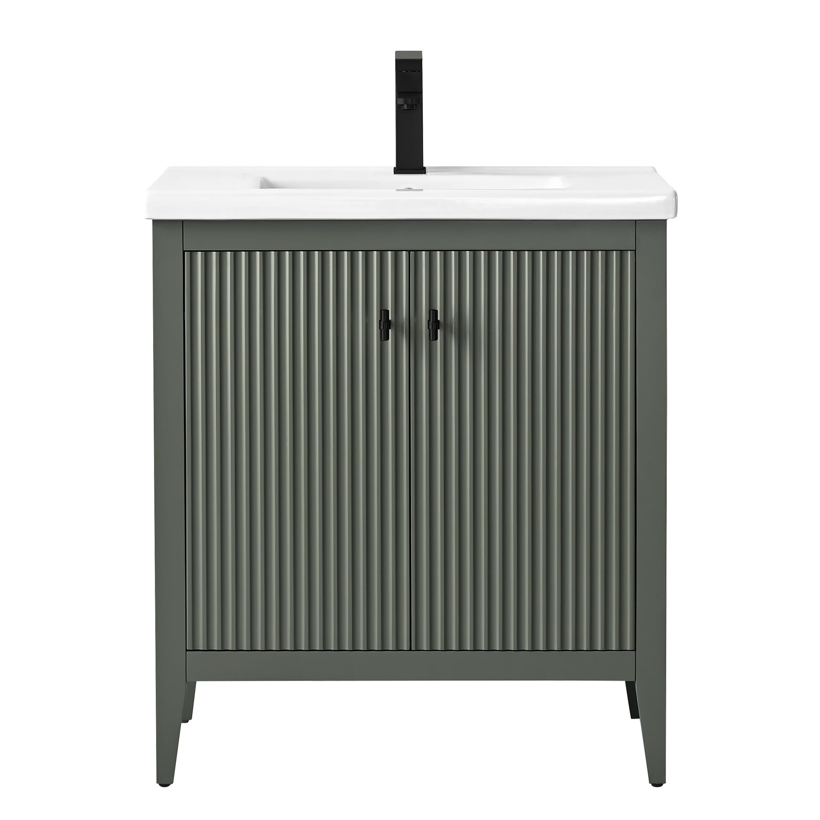 Vanity Art 30" Double Door Bathroom Vanity with Sink, Freestanding Storage Cabinet with Ceramic Top, and Removable Shelve