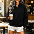 thumbnail image 2 of Women's Soft Fleece Lined Half Zip Sweatshirt Oversized Stand Collar Long Sleeve Pullover Tops Casual Fall Winter Street Outerwear Black, 2 of 6