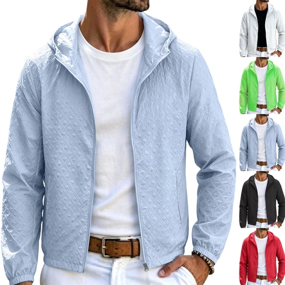 Danhjin Men's Sun Protection Jackets Hooded Long Sleeve Outerwear Fishing Hiking Lightweight Full Zipper Jackets