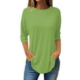 thumbnail image 2 of Women's Fashion Casual Top, Solid Color Round Neck Three Quarter Sleeve T-Shirt, Simple and Comfortable Blouse for Everyday Relaxed Outfits Green XXXXL, 2 of 6