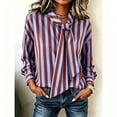 thumbnail image 7 of ClodeEU Women's Long Sleeve Tie V Neck Striped Shirt，Casual Loose Fit Button Down Blouse Multicolor,Women's Plus M, 7 of 7