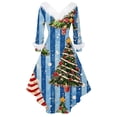 thumbnail image 3 of Women's Fashion V-Neck Casual Fit Christmas Print Party Long Sleeve Dress, Plush Trim, Holiday Print, Retro Style, Party Wear, Slim Fit, Festive,Light Blue,L, 3 of 3