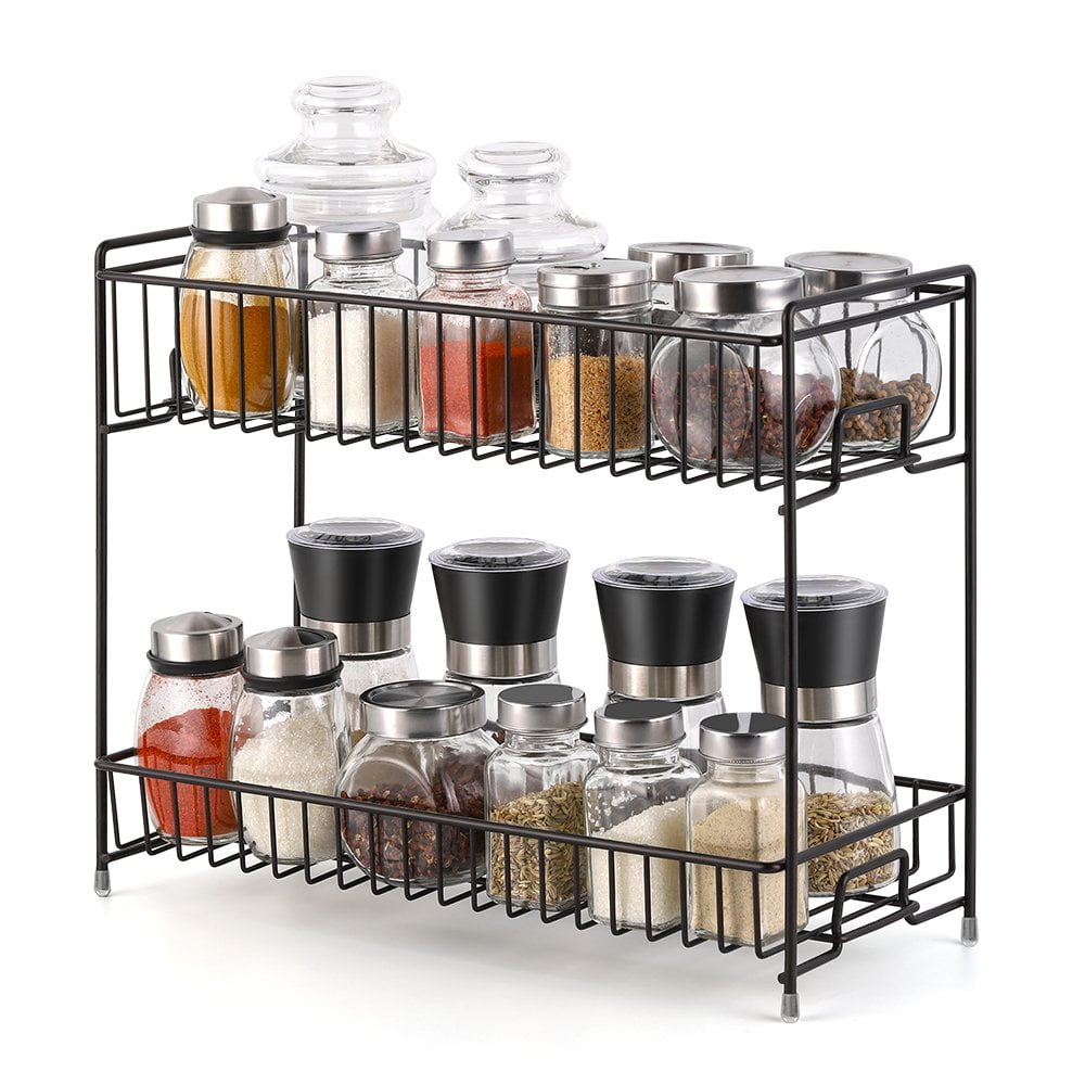 2Tier Standing Spice Rack, Storage Countertop for Jar Brown