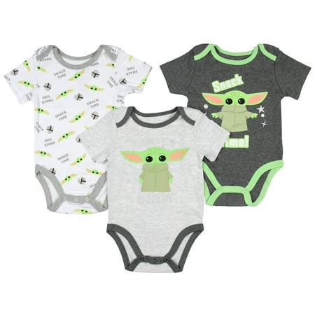 

Star Wars Infant Baby The Mandalorian Snack Time Grogu Baby Yoda One Piece Romper 3 Pack (24 Months) Grey