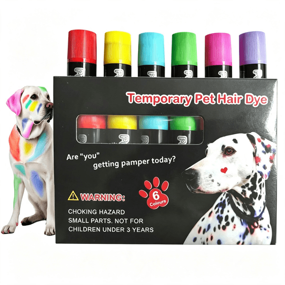 RAGUPEL Pack of 6 Dog Hair Color Dye Temporary Non-Toxic Washable Pet Safe Paint for Dogs Cats Animals with Pack of 6 and Washable Cat Hair Dye
