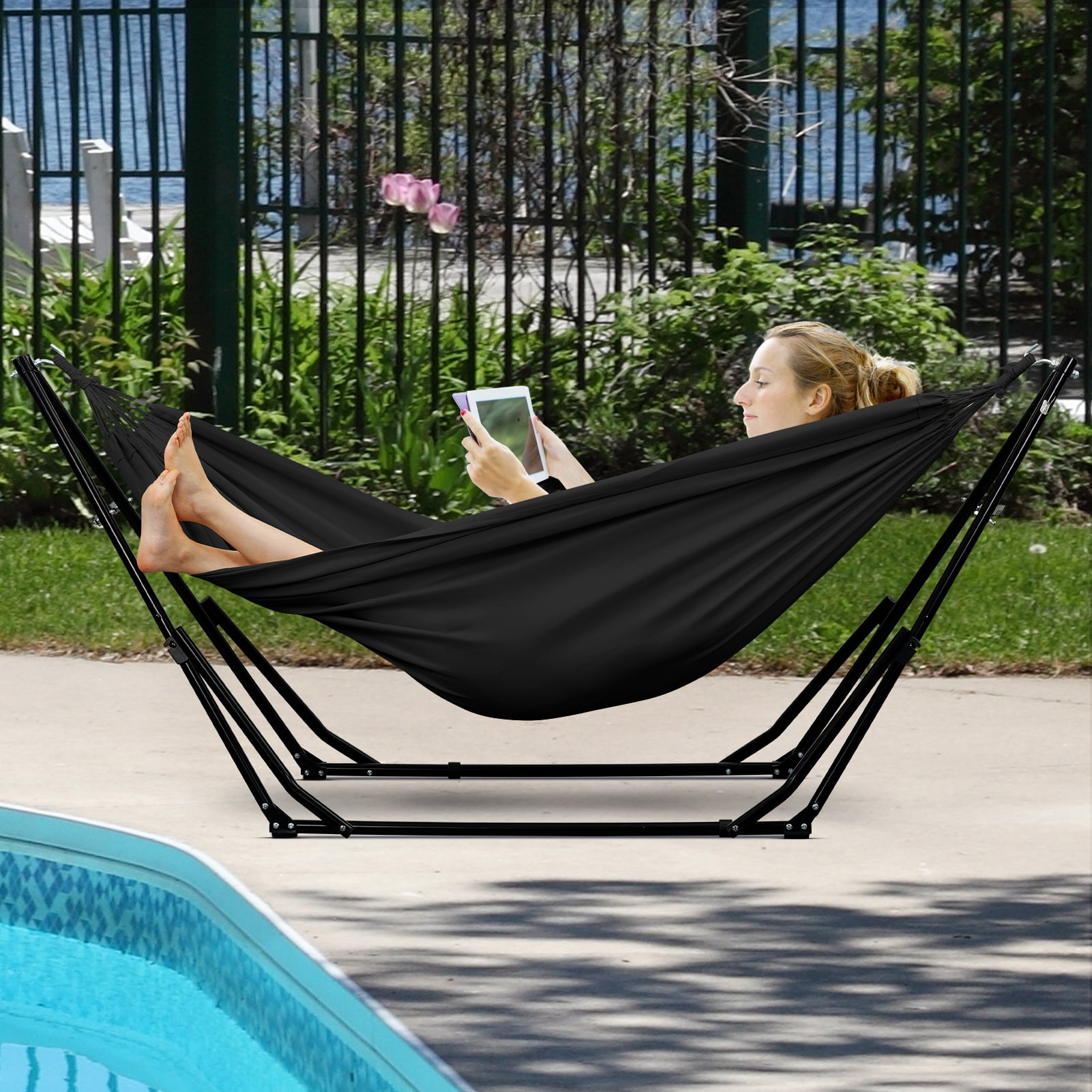 Ainfox 2 in 1 Hammock and Swing Chair with Stand, 550 lbs Capacity，Black