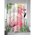 thumbnail image 5 of Pink Tropical Flamingos Shower Curtain, Hello Summer Palm Leaf Bathroom Decor Curtains Set with Hooks, Green Waterproof Fabric Home Accessories， Stall 36 X 72 Inch, 5 of 6