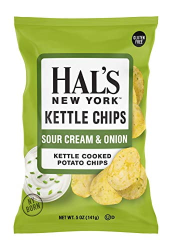 Hal's New York Kettle Cooked Potato Chips, Gluten Free, Sour Cream & Onion, 5 oz Bag (Pack of 3)