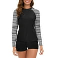thumbnail image 2 of Women Print 2 Piece Rash Guard Long Sleeve Swimsuits Swim Shirt with Shorts Set Sun Protection Surf Bathing Suits, 2 of 4