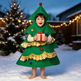 thumbnail image 3 of RUINIXCW Kids Christmas Tree Costume for Girls Boys Christmas Outfits Felt Sleeveless Hood Romper with Gold Trim Balls Funny Holiday Party Dress Up, 3 of 10