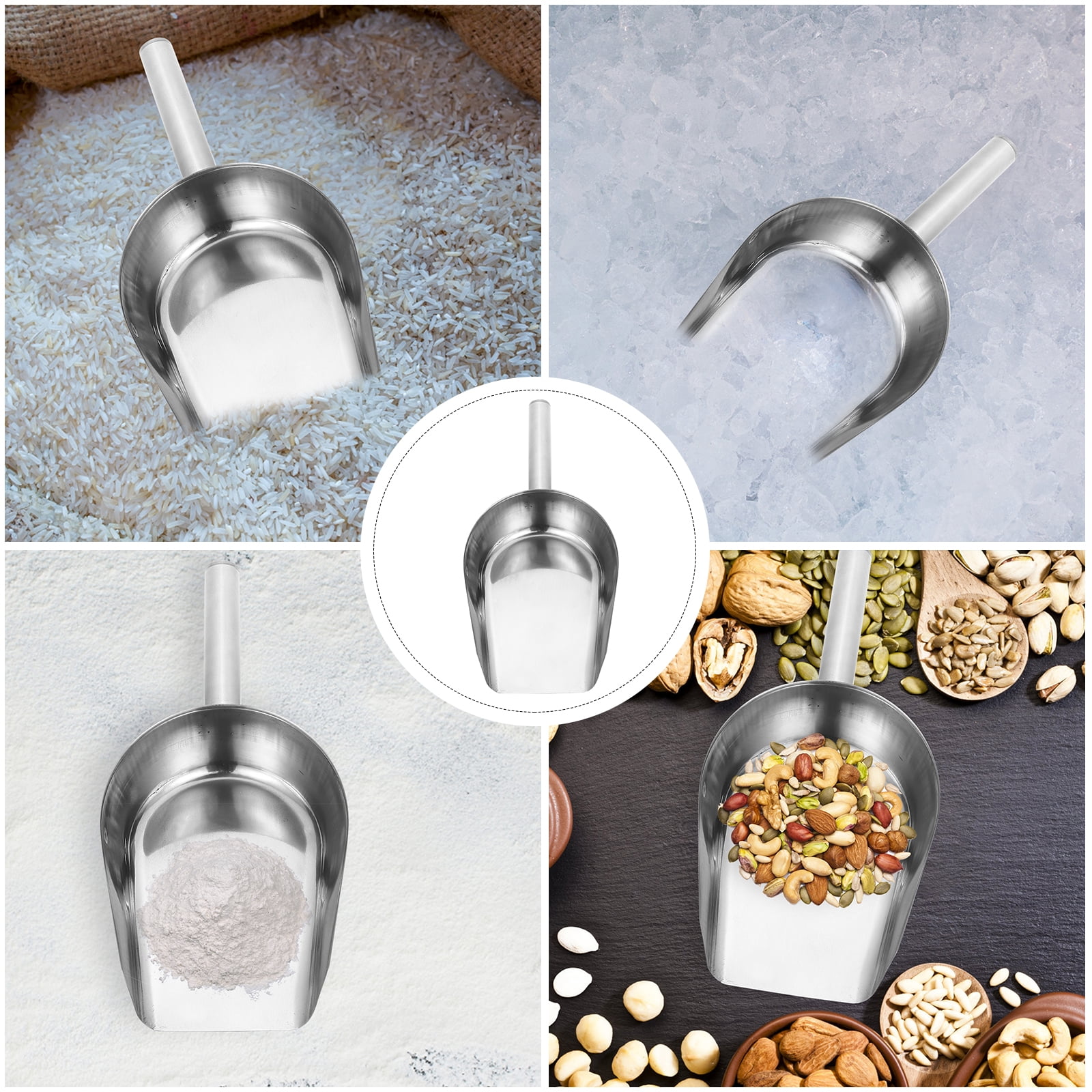 XINMEIWEN 2-Pack Stainless Steel Ice Scoops – 9-Inch Round Bottom Utility Scoop With Finger Groove Handle For Ice, Flour, Candy, Pet Food