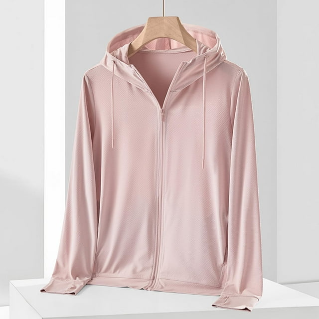 LOVZFMLL Vestes pour Femmes Femme Décontracté Solide Sport à Capuche Manches Longues Fermeture Éclair Anti-Soleil Haute Élasticité