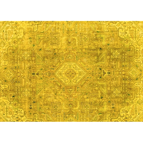 Ahgly Company Machine Washable Indoor Rectangle Abstract Yellow Modern Area Rugs, 4' x 6'