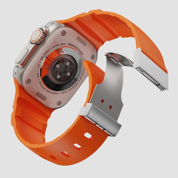 Sleektime Orange Silicone Watch Band for 42/44/45/46/49mm with Magnetic Closure, Adjustable and Waterproof – Sport, Fashion, and Business Style,Orange