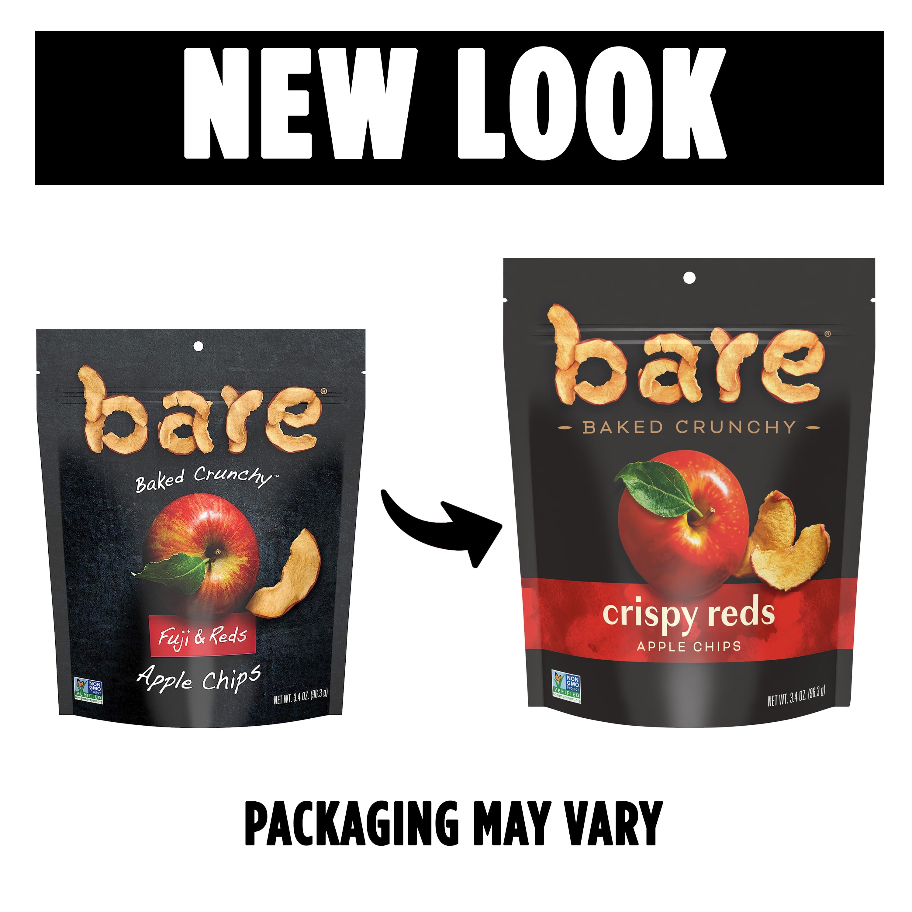 Bare, Baked Crunchy Apple Chips, Fuji & Reds, Gluten Free, 3.4 oz, 6 Count, Packaging May Vary