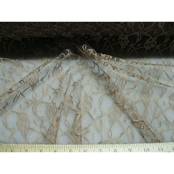 Fabric Organza Mesh Lace Latte Brown Floral Abstract LC304 By The Yard