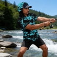 thumbnail image 2 of OIOLOYJM Hoodies for Men Sun Protection Lightweight Camo Short Sleeve Hooded Shirts Rash Guard Quick Dry Hiking Fishing Clothes Light Blue 2XL, 2 of 5