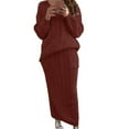 thumbnail image 4 of Leesechin Skirt for Women Flowing Solid Color Round Neck Long Sleeve Cable Knitted Warm Two-Piece Skirt Sweater Suit Set, 4 of 6
