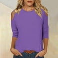 thumbnail image 2 of CFLVAEK Cold Shoulder Tops for Women Loose Fitted 3/4 Sleeve Shirts Basic Solid Color Crewneck Blouses, 2 of 6