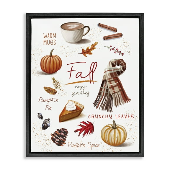 Stupell Industries Favorite Autumn Things Quotes and Sayings Painting Black Floater Framed Canvas Art Print Wall Art, 17 x 21