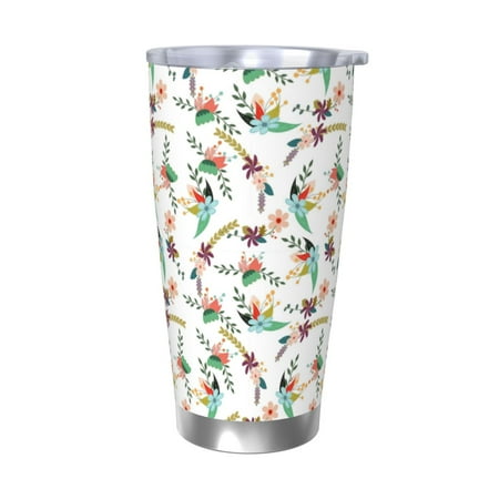 

Zeuib Pretty Floral With Leaves Printed 20oz Stainless Steel Insulated Car Cup Stainless Steel Thermal Cup Vacuum Insulated Leak-proof Travel Mug Cup-Without Straw