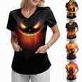 thumbnail image 4 of Godom T Shirt for Women Halloween Pumpkin Tees Fall Graphic Short Sleeve V Neck Tees, 4 of 7