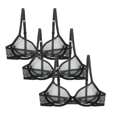 

Xmarks Women s Sexy Lace Push Up Plus Size Bra Sheer Balconette Underwire Unlined 3 Pieces Black 90C