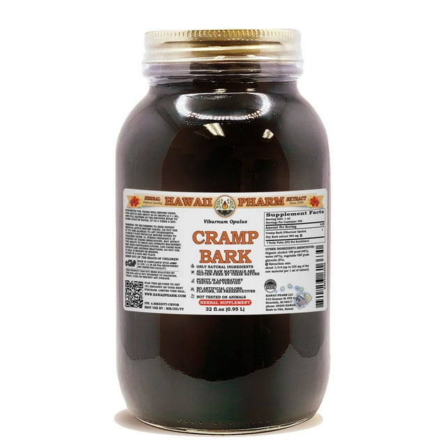 Cramp Bark (Viburnum Opulus) Dry Bark Liquid Extract. Expertly Extracted by Trusted HawaiiPharm Brand. Absolutely Natural. Proudly made in USA. Tincture 32 Fl.Oz