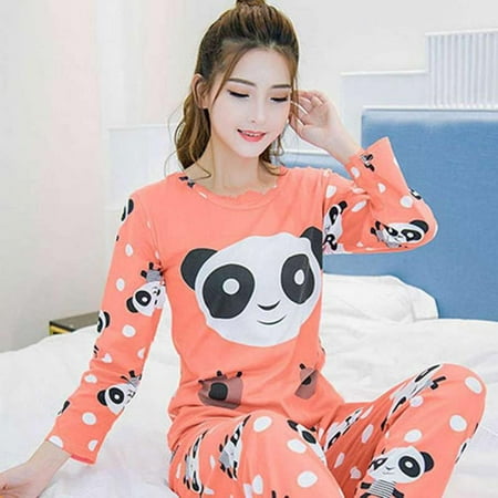 

Women s Cute Panda Striped Long Sleeve Sleepwear Pjs Pajama Set Nighty