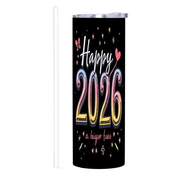 Colorful " Happy 2026 " Design Stainless Steel Insulated Tumbler with Lid & Straw - Perfect for Home Office & Travel