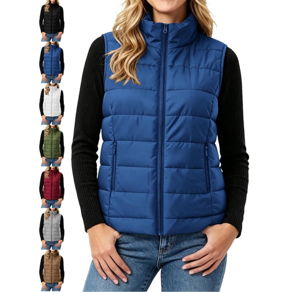 Puffer Vest for Women Quilted Stand Collar Zip Front Side Pockets Warm Casual Winter Vest