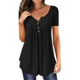 thumbnail image 1 of Qarigey Camiseta de mujer con cuello en V Blusa de manga corta Botón casual Top plisado Prendas para la parte del cuerpo negro XXL Qarigey AP001823-05, 1 of 5