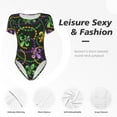 thumbnail image 6 of Naloa Mardi Gras6 Women's Short-Sleeved Onesie, One-Piece Swimsuit for Parties, dates, clubs - Medium, 6 of 9
