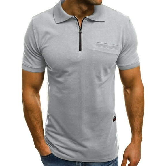 Mens Polos Shirts Zipper Lapel Basic Short Sleeve Shirt Classic Solid Color Quick-Dry Polos Tees Shirt Tops Summer Casual Moisture Wicking Athletic Golf Stylish Shirt