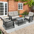 thumbnail image 3 of Patiojoy 4PCS Patio Rattan Furniture Set Outdoor Conversation Set w/Tempered Glass Coffee Table Beige, 3 of 10
