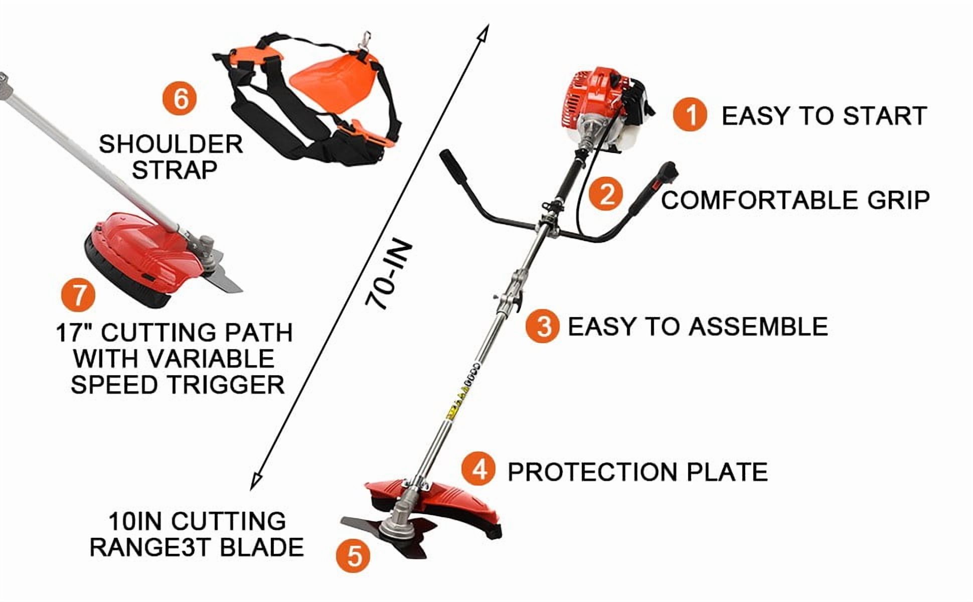 Seipouy 52CC Gas Power String Trimmer Cordless, 2 in 1 Multifunction Petrol Hedge Trimmer, Gas Lawn Mower Brush Cutter, 2-Stroke Weed Wacker, for Lawn, Garden, etc