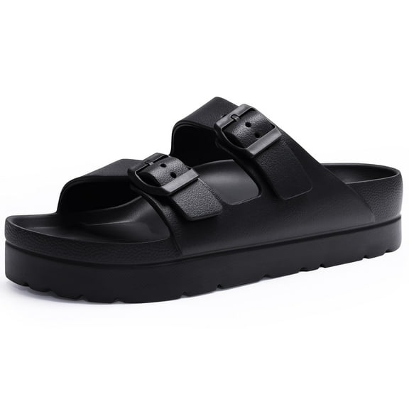Litfun Slide Sandals for Women Thick Soles Summer Beach Sandals with Arch Support Platform Sandals with Adjustable Buckle, Black