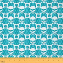 jejeloiu Halloween Skull Fabric by the Yard 1 Yard,Gothic Skeleton Home Decor Fabric by the Yard,Cyan White Sewing Fabric For Children,Microfiber Bedroom Decor