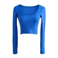 thumbnail image 2 of Nituyy Women Long Sleeve Deep Round Neck Solid Color Knit Crop Tops Basic Tees, 2 of 9