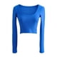 thumbnail image 2 of Txlixc Blusa de corte de punto sólido de manga corta, manga larga y cuello redondo profundo para mujeres fiesta de ocio callejero blusa de primavera y otoño callejero Txlixc moda, 2 of 9
