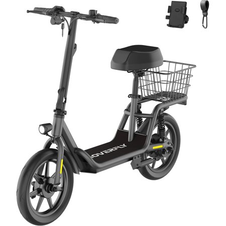Hoverfly Z5 Electric Scooter with Seat for Adult, 18.6Miles Range&15.5Mph Power by 400W Motor, 14" Pneumatic Tire&Height Adjustable Seat, Foldable Commuter Scooter with Phone Holder, Hook&Carry Basket