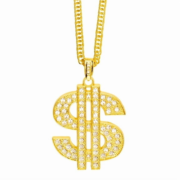 UNDERWRAPS Dollar Sign Metal Necklace - 80s 90s Hip Hop Chain For Men & Women, Halloween Party Decor, Gangster Costume Jewelry, Bling Necklace