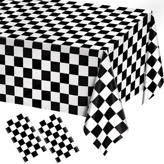 2 Pack Checkered Rectangular Plastic Tablecloths, Gingham Waterproof Disposable Table Covers 54" x 108"