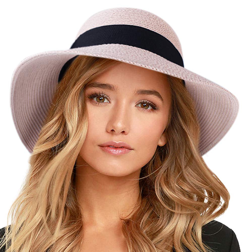 Big Brim Hat Bowknot Summer Hat Foldable Roll up Floppy Sunhat Beach for Women Cyiecw Women's Sun Straw Hat