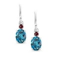 thumbnail image 2 of Gem Stone King 10K White Gold London Blue Topaz and Red Rhodolite Garnet Dangle Earrings for Women (2.78 Cttw, Gemstone Birthstone, Oval 8x6mm), 2 of 5