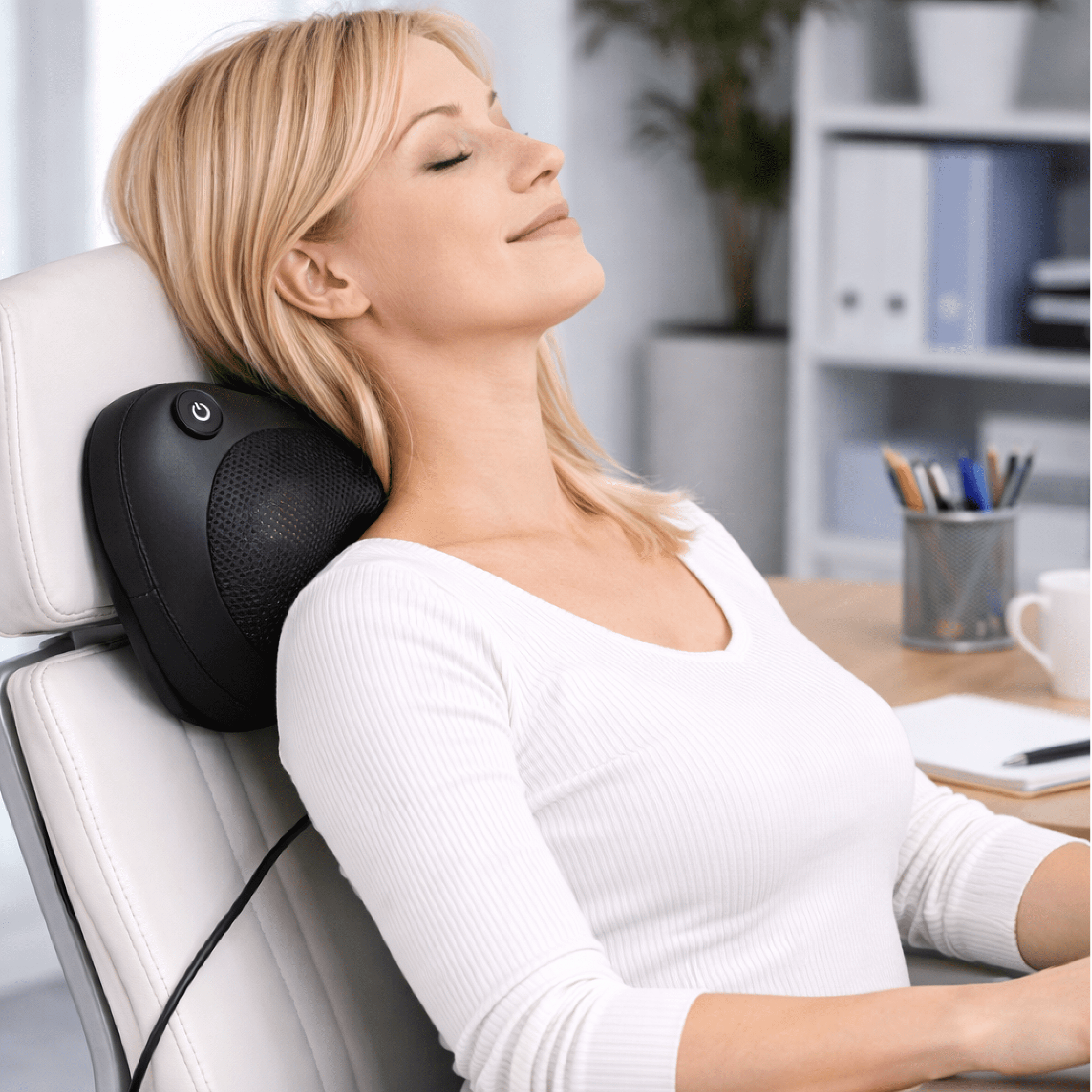 Daiwa Felicity Happy Back Day Shiatsu Neck and Back Massager with Heat, 8 Kneading Nodes, Ergonomic Hands-Free Design, Portable