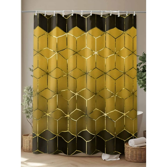 Shower Curtain, Modern Yellow Gradient Geometric Waterproof Shower Curtain Set with Hooks for Bathroom Showers,Stalls and Bathtubs,72x72In Abstract Stereo Art