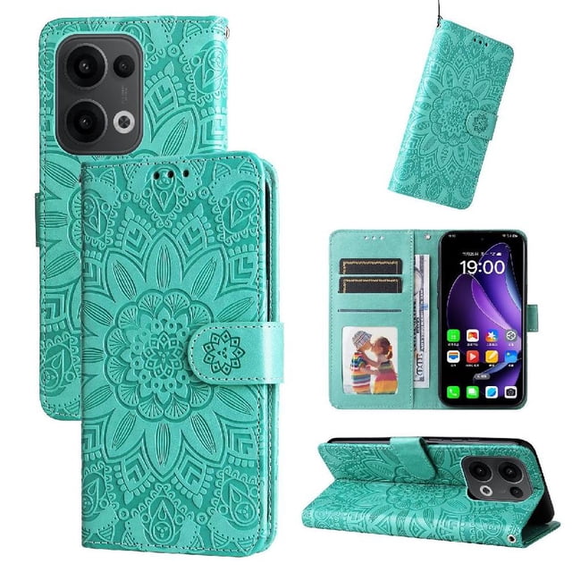 Funda tipo cartera GANGXUN para OPPO Reno 14 5G , diseño girasol, cuero PU, soporte, cierre magnético, tarjetero