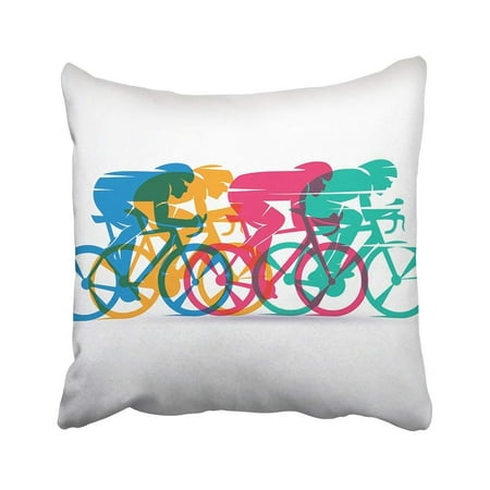 WOPOP Green Cycle Cycling Race Cyclist Silhouettes Bicycle Bike Track Ride Athlete Challenge Pillowcase 18x18