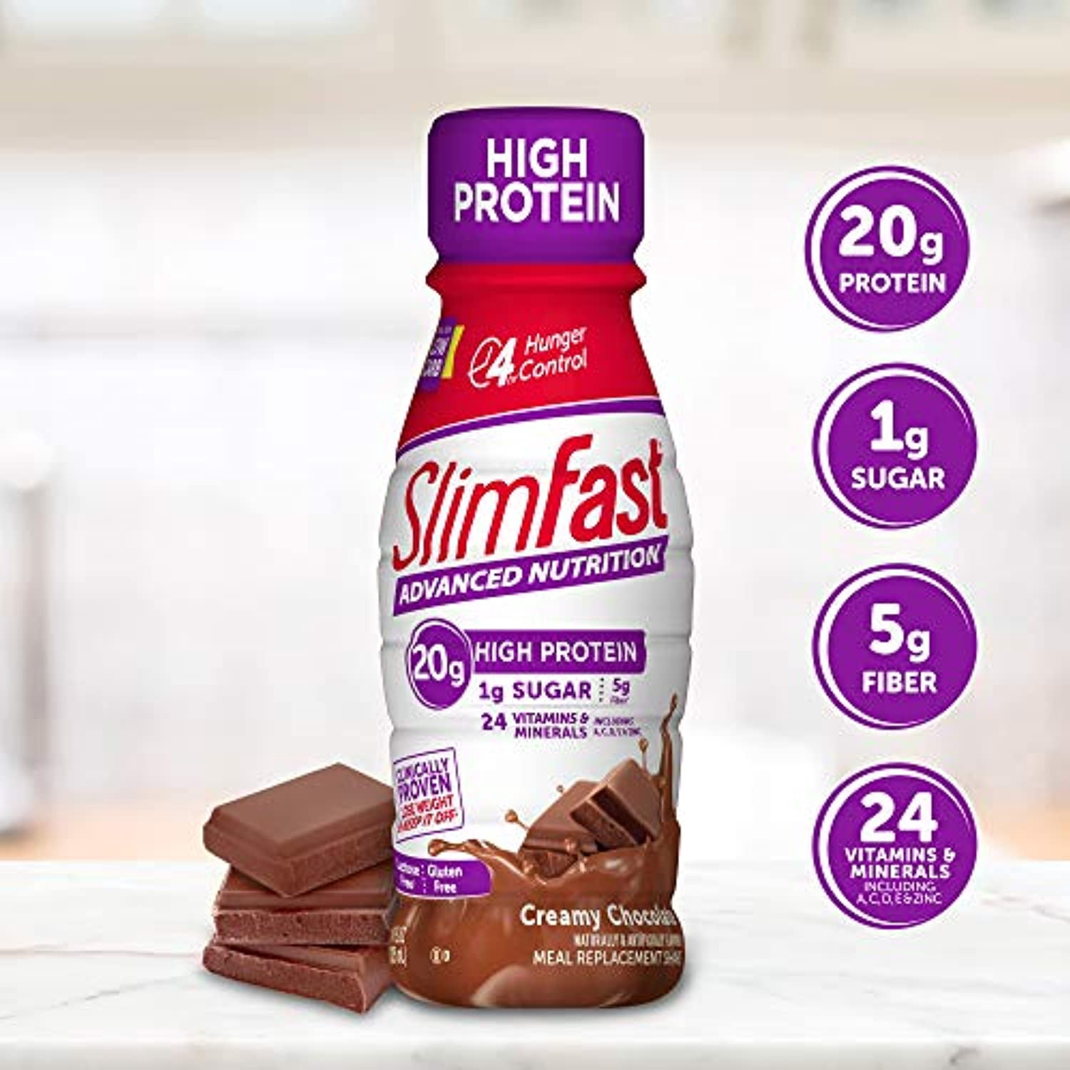 SlimFast Advanced Nutrition Meal Replacement Shake, Creamy Chocolate, 11 Fl Oz, 15 Ct